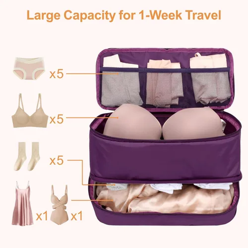 Vista 2 de Cambond Travel Underwear Organizer Bag - 4-in-1 Double Layer Lightweight Bra Organizer, Portable Expandable Compression Packing Cubes Travel Packing