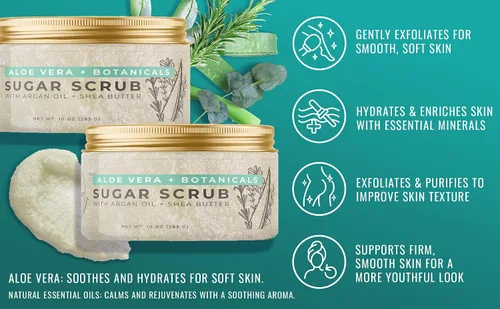Vista 4 de Natural Elephant Aloe Vera & Botanicals Exfoliante Azúcar Exfoliante con Aceite de Argán y Manteca de Karité 10 oz (283g)