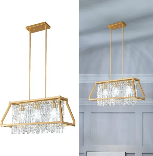 Vista 13 de LMQNINE Modernas lámparas colgantes negras para isla de cocina, lámpara de araña de cristal, iluminación colgante ajustable de granja para comedor