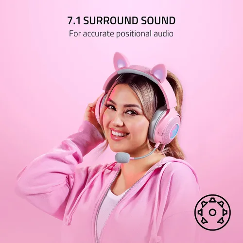 Vista 6 de Razer Kraken Kitty V2 Pro - Auriculares RGB con cable, orejas intercambiables (gatito, oso, conejo) - Iluminación reactiva de flujo - Micrófono