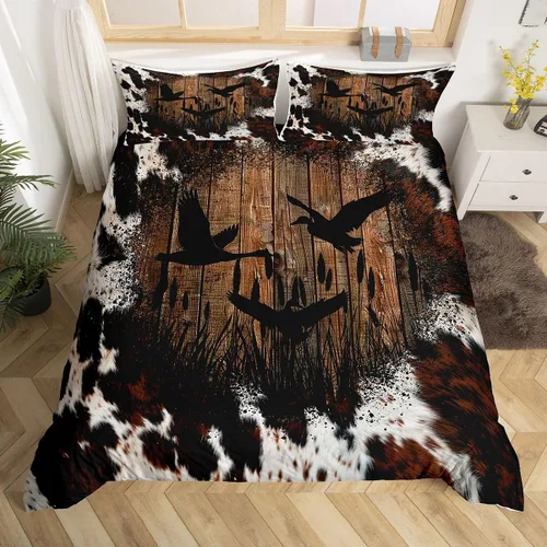 Vista 19 de Funda de edredón de oso de caza, tamaño individual, juego de ropa de cama rústica de animales del bosque para niños y niñas, funda de edredón a Oso