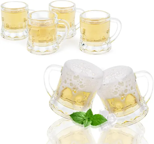 Vista 2 de Mini vasos de chupito de cerveza con asas para fiesta, 2.16 pulgadas de alto, 2 onzas (6, vaso)