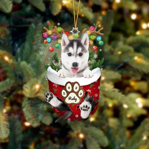Vista 129 de Adornos personalizados de Pug cervatillo – Decoración personalizada para árbol de Navidad con patas de bolsillo de nieve