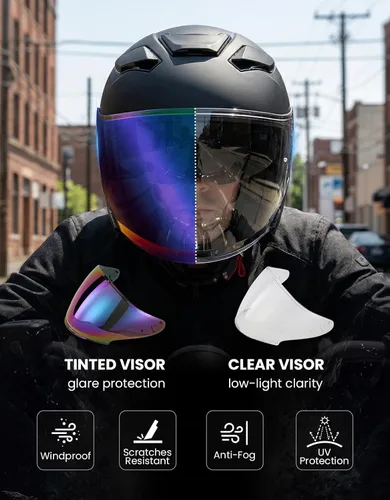 Vista 3 de XFMT 3/4 Open Face Motorcycle Helmet Dual Visor Moped Street Bike Scooter Helmet with Internal Sunshield for Adults Men & Women, DOT Approved