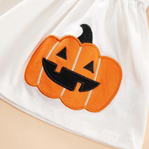Vista 4 de Conjunto de ropa de 3 piezas de ropa de manga larga con volantes de calabaza para bebé niña pequeña con bufanda