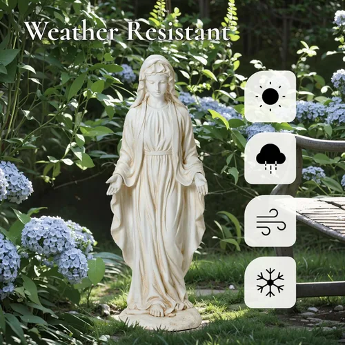 Vista 3 de LuxenHome - Estatua de Virgen María para exteriores, estatua religiosa de jardín de 30 pulgadas, estatua de la Santísima Madre al aire libre