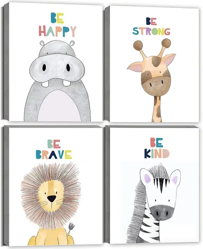 Vista 8 de Quzenu Safari Animal Baby Room Decor Canvas Prints Kids Art Frame Jungle Nursery Decor