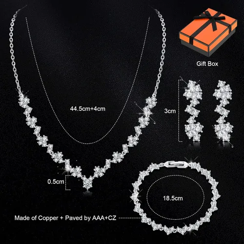 Vista 2 de Bridal Jewelry Set for Wedding Jewelry Sets for Women Cubic Zirconia Necklace Dangle Earrings Bracelet Set Hypoallergenic Wedding Jewelry For Bride