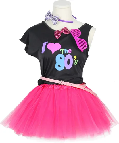 Vista 2 de FUNDAISY - Conjunto de vestido y accesorios con temática de los 80s para fiesta de disfraces