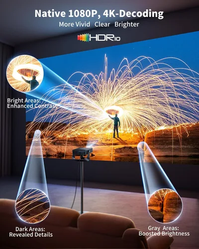 Vista 8 de [Official Apps & Live TV & 330° Stand]Smart Mini Projector with WiFi and Bluetooth Ultra-thin, 4K Support Outdoor Movie Projector, Auto Focus