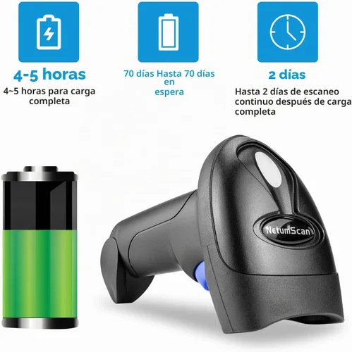 Vista 2 de NetumScan Escáner de código de barras Bluetooth 1D, 3 en 1, escáner inalámbrico automático de código de barras USB CCD lector de código de barras