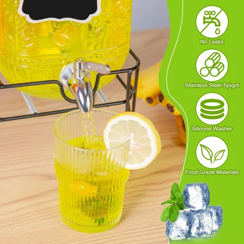 Vista 3 de Paquete de 2 dispensadores de bebidas de vidrio de 1 galón para fiestas, dispensador de bebidas con espita de acero inoxidable a prueba de fugas
