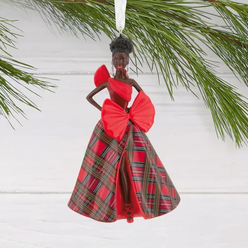 Vista 5 de Hallmark Mattel - Adorno navideño de Barbie afroamericana