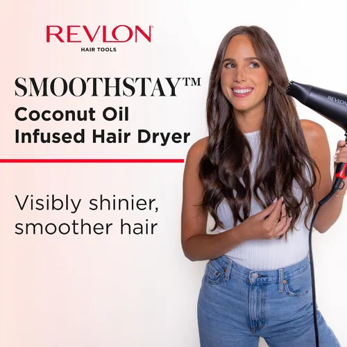 Vista 2 de REVLON SmoothStay - Secador de pelo con infusión de aceite de coco con difusor y concentrador, secador de cerámica iónico para control