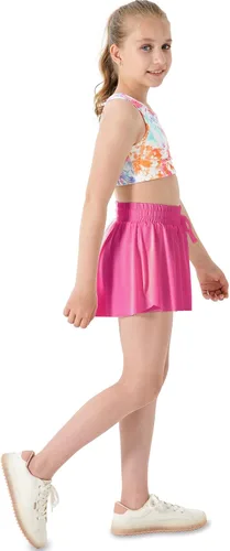 Vista 2 de 2-in-1 Butterfly Shorts Girls Flowy Shorts, Kids Girls Athletic Shorts with Spandex Liner and Side Pocket for Fitness