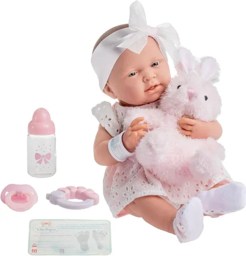 Vista 3 de JC Toys La Newborn Muñeca bebé niña de 15 pulgadas de vinilo anatómicamente correcta con traje blanco y rosa y accesorios de lujo Diseñada