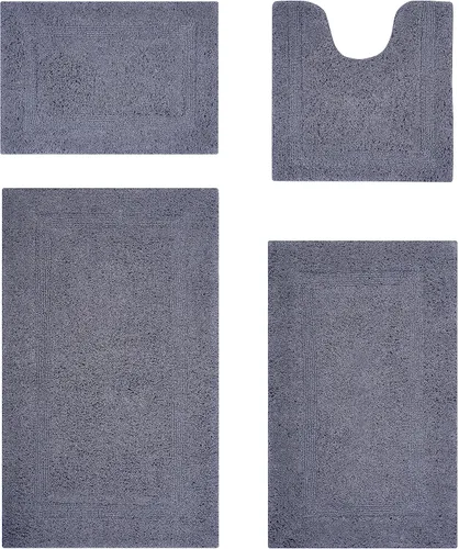 Vista 65 de Better Trends Juego de 4 alfombras de baño de lujo, 100% algodón, suaves, absorbentes de agua, reversibles, lavables a máquina, para decoración