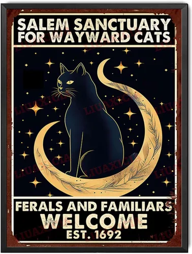 Vista 16 de Letrero de metal de hojalata Salem Sanctuary para gatos Wayward Ferals and Familiars, letrero de metal de hojalata para hombre, decoración de pub, 8