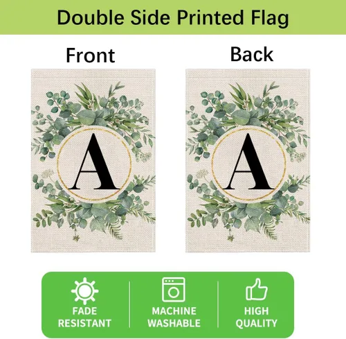 Vista 5 de wyooxoo Bandera de jardín floral con monograma de letra A, de 12 x 18 pulgadas, doble cara para exteriores, familia, apellido, bandera inicial