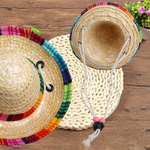 Vista 3 de Xplanet Paquete de 6 mini sombreros de fiesta mexicana de paja natural, mini sombrero de fiesta, suministros para fiestas