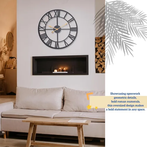 Vista 5 de Reloj de pared grande de metal de 24 pulgadas más grueso, reloj industrial decorativo para el hogar con números romanos grandes, reloj retro de gran