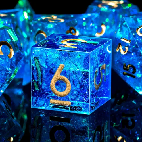 Vista 17 de AUSTOR Juego de dados DND de 7 dados, dados poliédricos de borde afilado hechos a mano para juegos de mesa de Calabozos y Dragones RPG MTG
