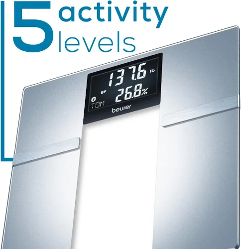 Vista 14 de Beurer Báscula inteligente BF720 para peso corporal, grasa corporal, agua corporal y más, capacidad de 400 libras, aplicación Bluetooth, datos