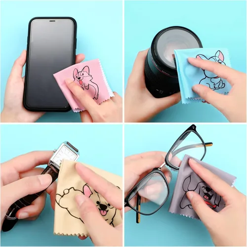Vista 6 de WILLBOND Paño de limpieza de microfibra con diseño de perro, paño de microfibra suave multicolor para lentes, lentes de cámara, pantallas