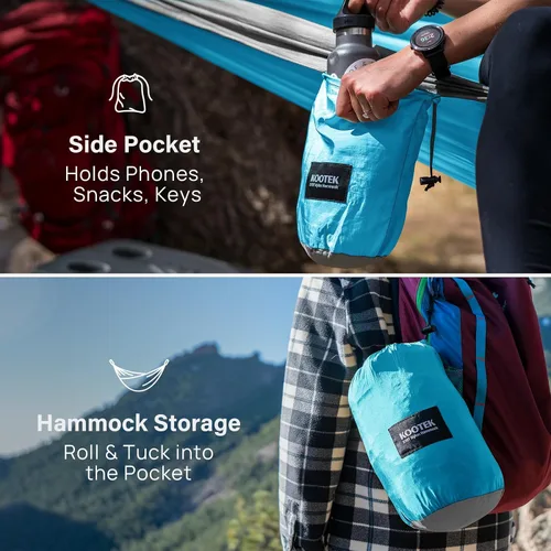 Vista 4 de Kootek Hamaca de campamento con capacidad de 400 libras, hamacas portátiles con correas para árboles y bolsa de transporte adjunta, equipo esencial