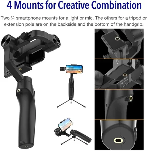 Vista 7 de Moza 3-Axis Smartphone Gimbal Estabilizador Carga de Teléfono Inalámbrico, Negro (Mini Mi)