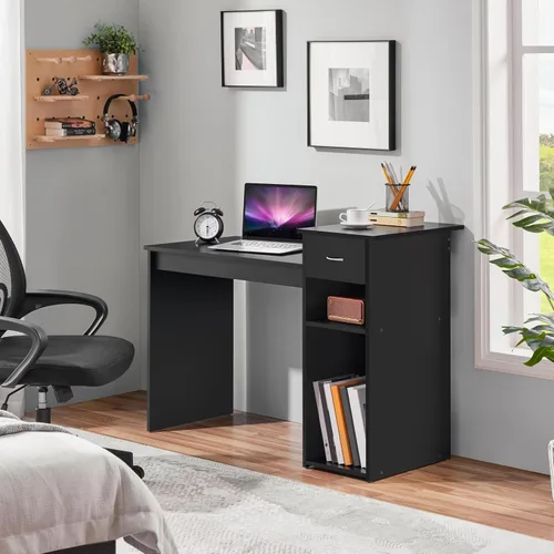Vista 6 de Yaheetech Juego de escritorio y silla negra para computadora con cajón