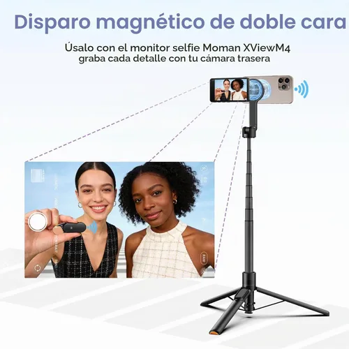 Vista 3 de Moman Trípode magnético para selfie stick de 13 a 66 pulgadas con soporte de despliegue automático, soporte magnético de aluminio portátil