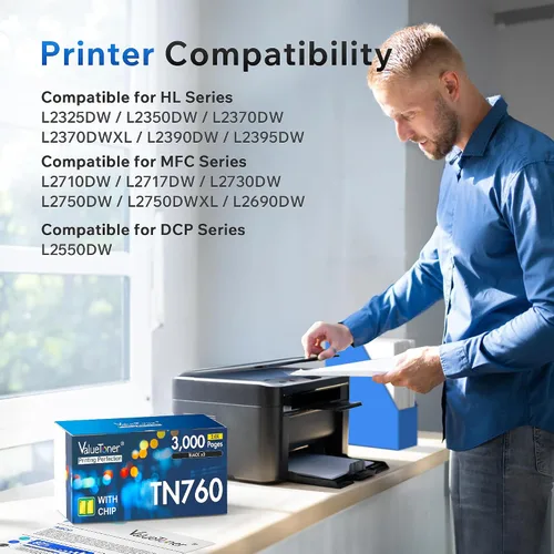 Vista 3 de TN760 Tóner para impresora Brother compatible con Brother TN760 TN730 Toner TN-730/TN-760 uso con HL-L2350DW HL-L2395DW HL-L2390DW HL-L2370DW