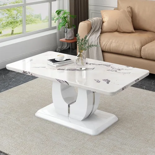Vista 9 de LKTART Mesa de Centro Rectangular para Sala de Estar, Mesas de Centro de Imitación de Mármol con Almacenamiento, Base Moderna Estable Mesa de Centro