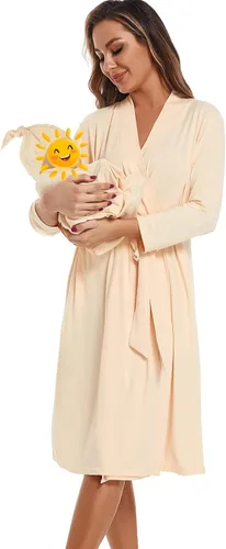 Vista 2 de SUFEINI Batas de maternidad para mamá con manta a juego, bata de baño de maternidad para mamá posparto