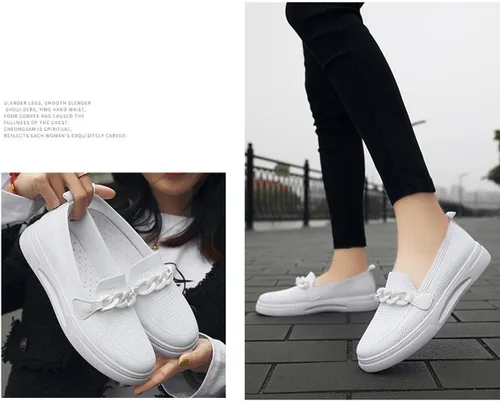 Vista 4 de Zapatos anchos de punta redonda para mujer, transpirables, ligeros, para mujeres mayores, para caminar, enfermera, trabajo, zapatos planos sin