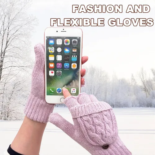 Vista 79 de Beurlike Guantes de invierno para mujer, de lana cálida, a prueba de viento, convertibles, sin dedos