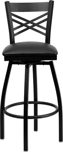 Vista 7 de Flash Furniture HERCULES Series Black ''X'' Taburete giratorio de metal – asiento de vinilo negro