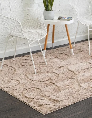Vista 4 de Rugs.com - Alfombra de la colección Botanical Shag, alfombra de pelo de 4 x 6 pies color beige perfecta para salas de estar, comedores grandes