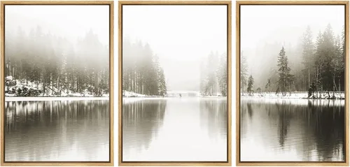 Vista 19 de SIGNWIN Lienzo enmarcado para pared, juego de arte nublado de tormenta, cielo, bosque otoñal, árboles, rústico, naturaleza, fotografía, realismo