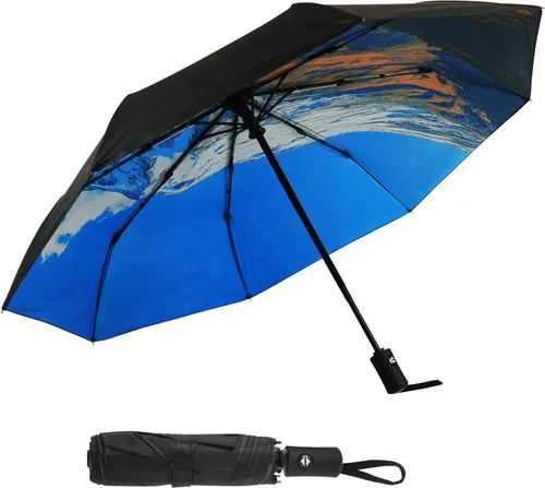 Vista 5 de Paraguas de viaje resistente al viento, automático, ligero, irrompible, de gran eficiencia, de SY Compact Gris