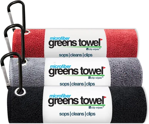 Vista 7 de Toalla de microfibra Greens Towel, 16 x 16 pulgadas, con mosquetón, ideal para golf (3 unidades)