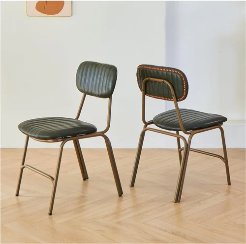 Vista 14 de Juego de 2 sillas de comedor modernas de mediados de siglo, sillas retro con asiento/respaldos tapizados de piel sintética y patas de metal Negro