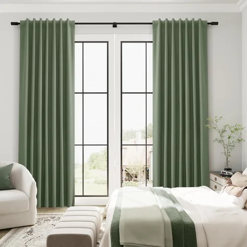 Vista 88 de Guken Cortinas opacas de lino, 2 paneles rústicos, elegantes, 100% opacas, con aislamiento térmico, banda de ganchos y trabilla trasera, 52 x 84