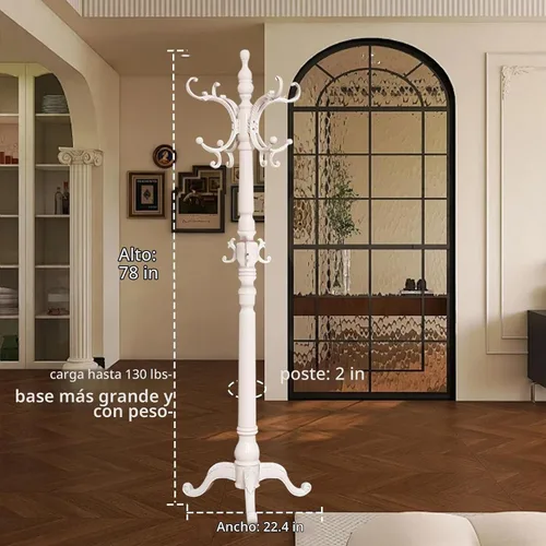 Vista 5 de Percheros de Madera, Árbol de Abrigos Retro de 78" con 12 Ganchos y Base Triangular Estable, Perchero de Entrada Independiente para Sombreros, Ropa
