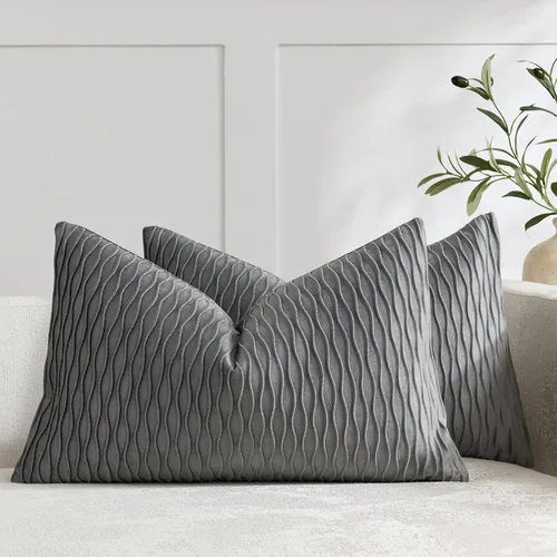 Vista 40 de DEZENE Fundas de almohada para sofá color marfil blanco: pack de 2 fundas de almohada cuadradas de terciopelo a rayas originales de 16x16 pulgadas