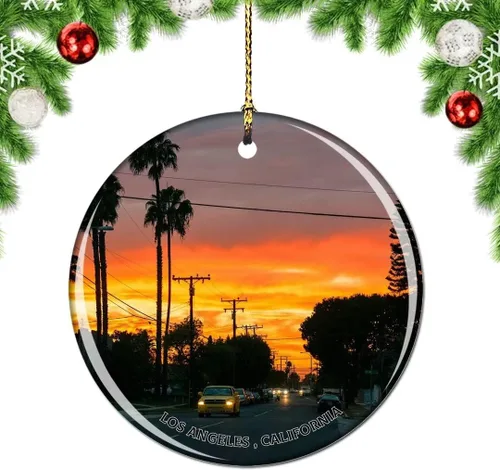 Vista 10 de California Los Ángeles Battleship Museum USA Christmas Tree Adorno Decoración Colgante Colgante Decoración City Travel Souvenir Collection Porcelana