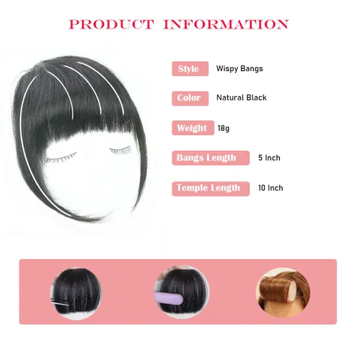 Vista 5 de Extensiones de cabello humano real con flecos, clip en flequillo, con sienes