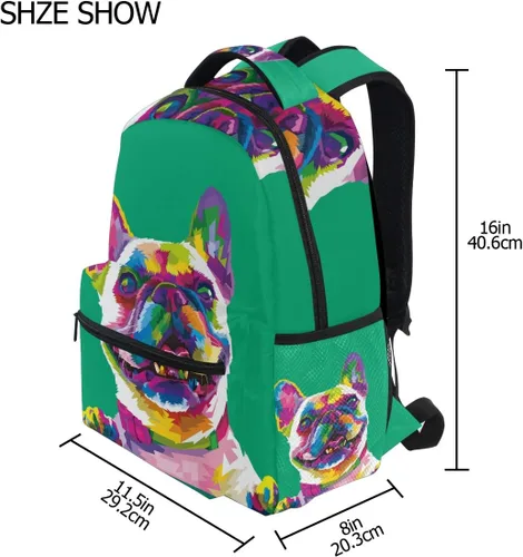 Vista 7 de Mochila escolar Bulldog Francés Adolescentes Niñas Niños Bolsa de viaje