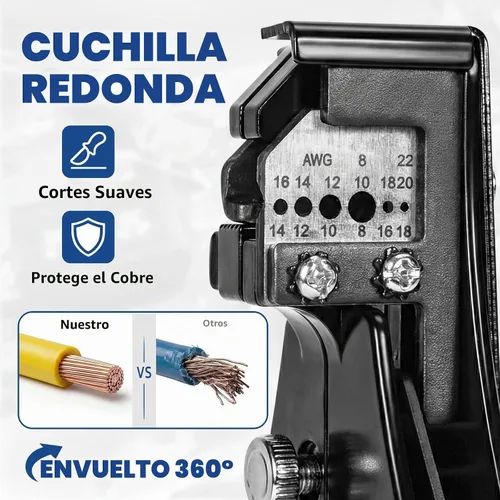 Vista 2 de haisstronica Herramienta pelacables, 3 en 1, pelacables automáticos ajustables y resistentes para 8-22 AWG, pelacables, corte, engaste de 7 pulgadas